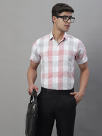 Jainish Men's Pure Cotton Checked Formal Shirts - Pink | Grocsy