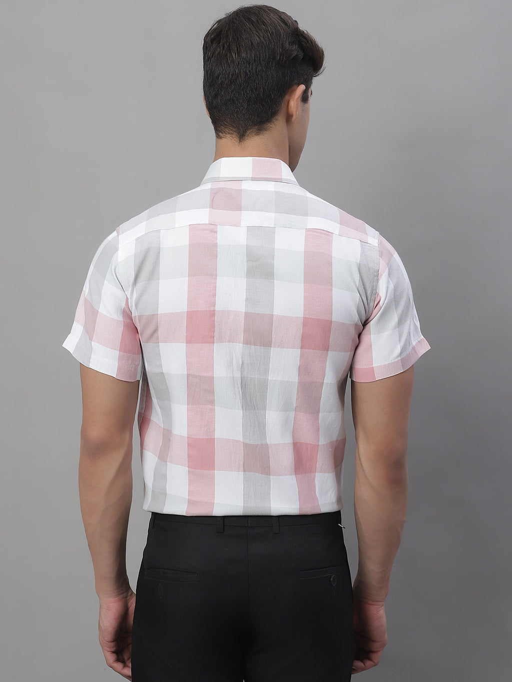 Jainish Men's Pure Cotton Checked Formal Shirts - Pink | Grocsy