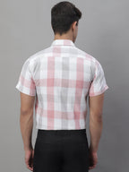 Jainish Men's Pure Cotton Checked Formal Shirts - Pink | Grocsy