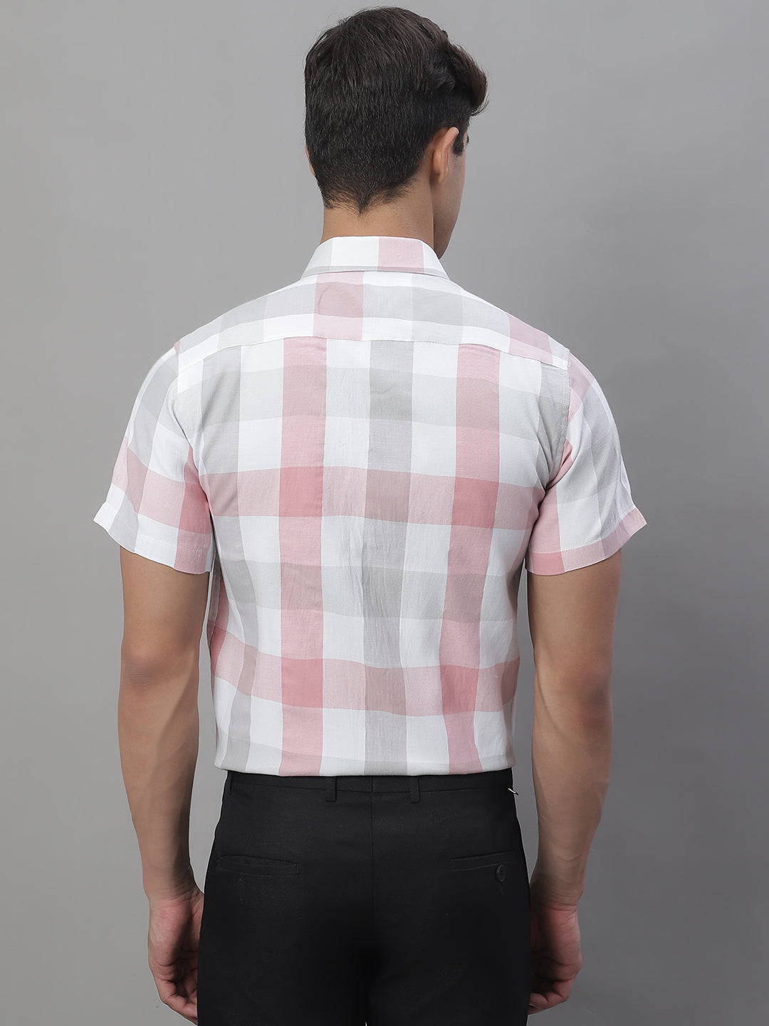 Jainish Men's Pure Cotton Checked Formal Shirts - Pink | Grocsy