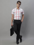 Jainish Men's Pure Cotton Checked Formal Shirts - Pink | Grocsy