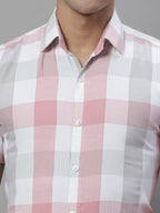 Jainish Men's Pure Cotton Checked Formal Shirts - Pink | Grocsy