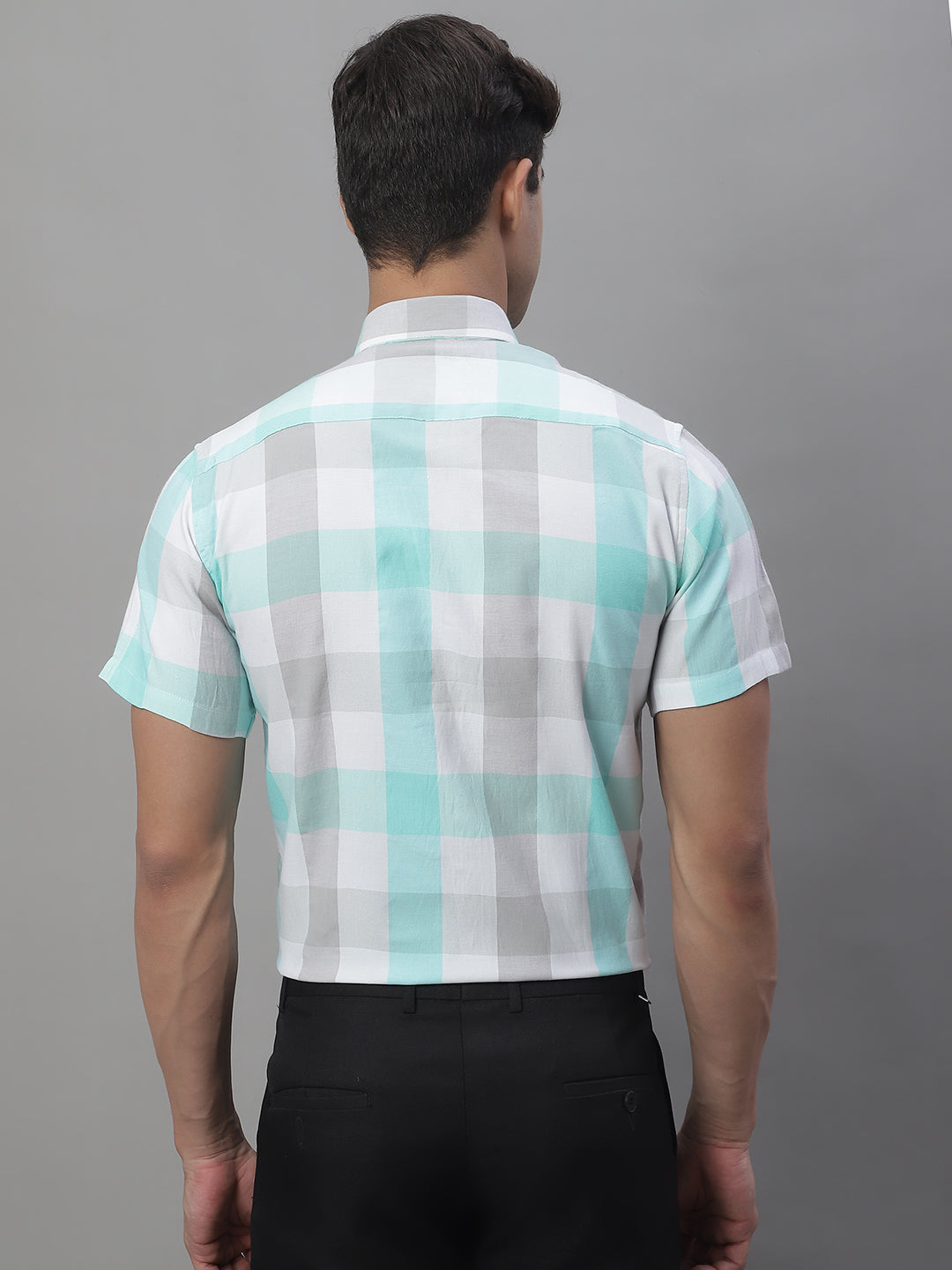 Jainish Men's Pure Cotton Checked Formal Shirts - Sky Blue | Grocsy