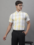Jainish Men's Pure Cotton Checked Formal Shirts - Yellow | Grocsy