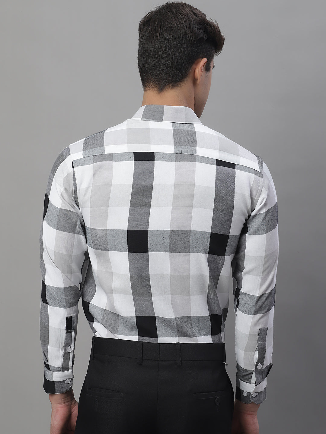 Jainish Men's Pure Cotton Checked Formal Shirts - Black | Grocsy