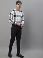 Jainish Men's Pure Cotton Checked Formal Shirts - Black | Grocsy