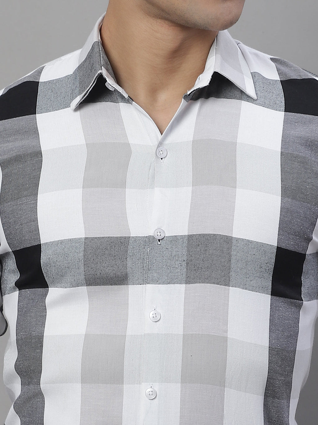 Jainish Men's Pure Cotton Checked Formal Shirts - Black | Grocsy