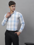 Jainish Men's Pure Cotton Checked Formal Shirts - Blue | Grocsy