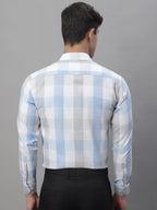 Jainish Men's Pure Cotton Checked Formal Shirts - Blue | Grocsy
