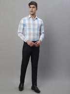 Jainish Men's Pure Cotton Checked Formal Shirts - Blue | Grocsy