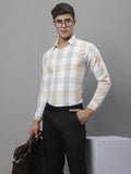 Jainish Men's Pure Cotton Checked Formal Shirts - Cream | Grocsy