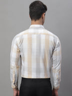 Jainish Men's Pure Cotton Checked Formal Shirts - Cream | Grocsy