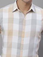 Jainish Men's Pure Cotton Checked Formal Shirts - Cream | Grocsy
