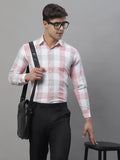 Jainish Men's Pure Cotton Checked Formal Shirts - Pink | Grocsy