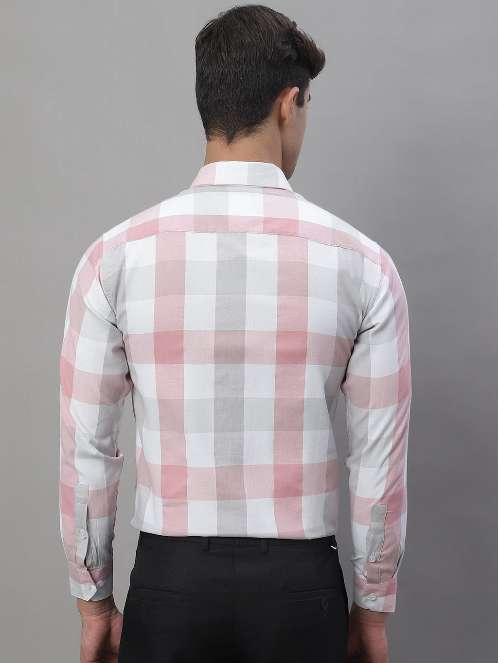 Jainish Men's Pure Cotton Checked Formal Shirts - Pink | Grocsy