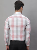 Jainish Men's Pure Cotton Checked Formal Shirts - Pink | Grocsy