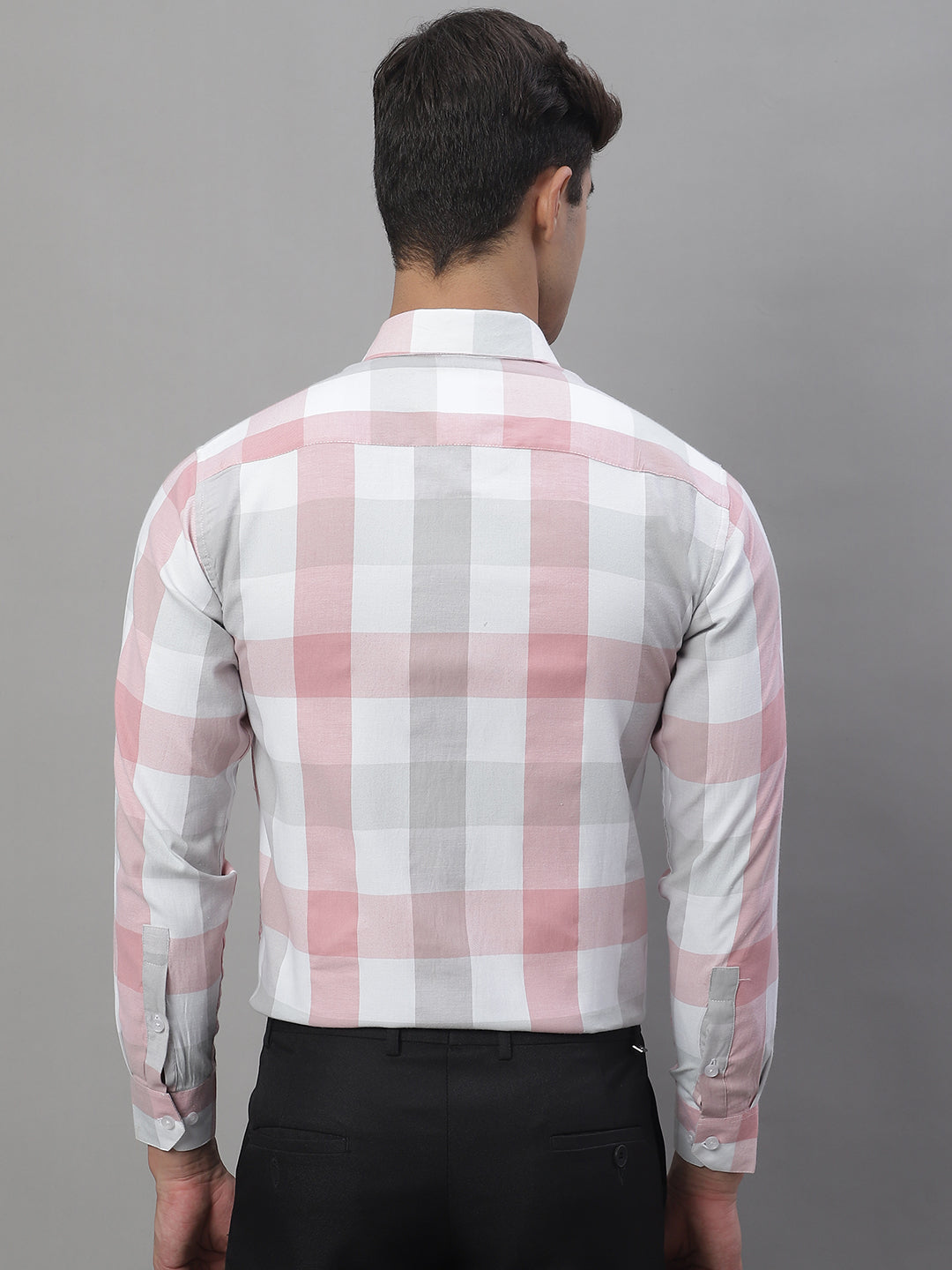 Jainish Men's Pure Cotton Checked Formal Shirts - Pink | Grocsy