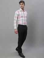 Jainish Men's Pure Cotton Checked Formal Shirts - Pink | Grocsy