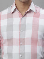 Jainish Men's Pure Cotton Checked Formal Shirts - Pink | Grocsy