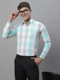 Jainish Men's Pure Cotton Checked Formal Shirts - Sky Blue | Grocsy