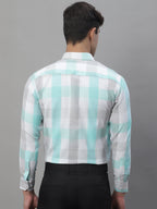 Jainish Men's Pure Cotton Checked Formal Shirts - Sky Blue | Grocsy
