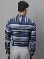 Jainish Men's Grey Classic Striped Formal Shirt - Grey | Grocsy