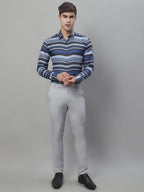 Jainish Men's Grey Classic Striped Formal Shirt - Grey | Grocsy