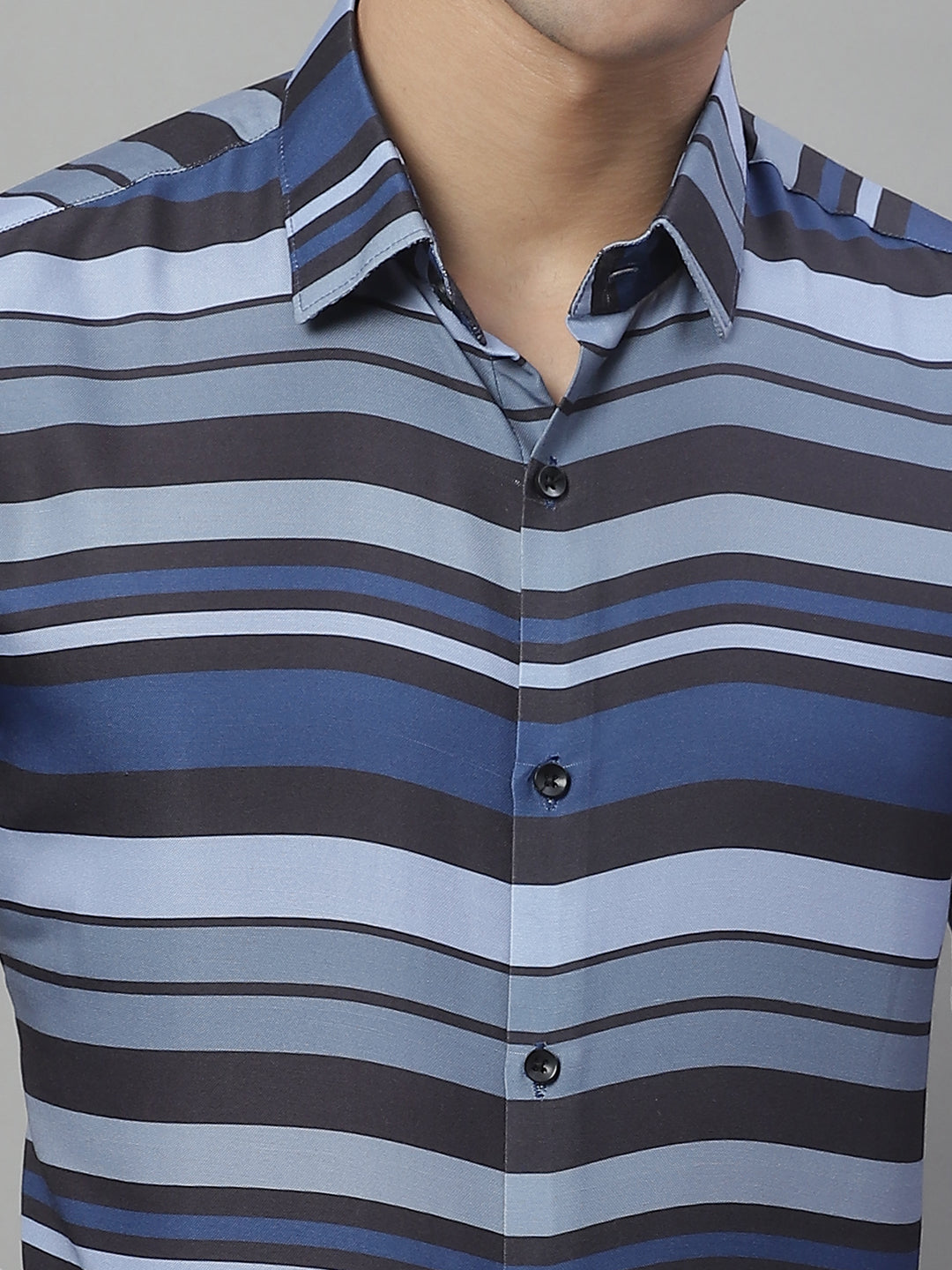 Jainish Men's Grey Classic Striped Formal Shirt - Grey | Grocsy