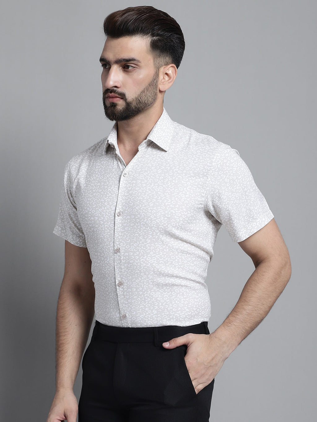 Jainish Men's Printed Formal Shirt - Beige | Grocsy