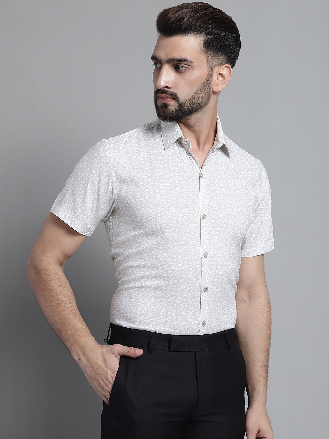 Jainish Men's Printed Formal Shirt - Beige | Grocsy