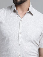 Jainish Men's Printed Formal Shirt - Beige | Grocsy