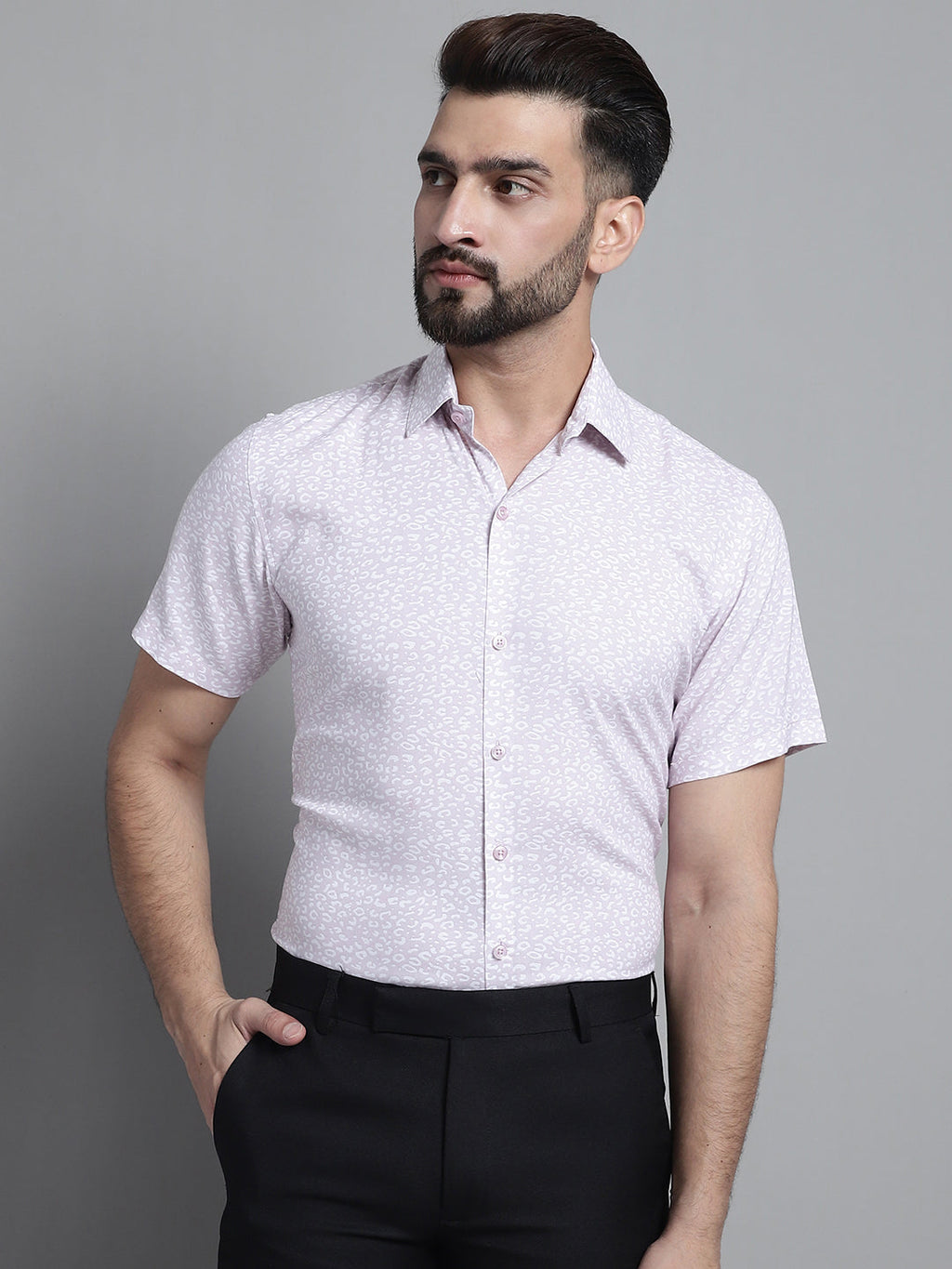 Jainish Men's Printed Formal Shirt - Purple | Grocsy