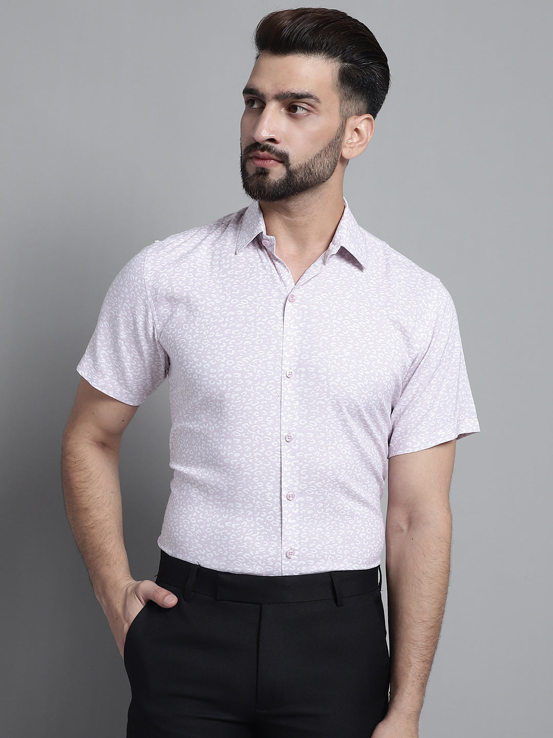 Jainish Men's Printed Formal Shirt - Purple | Grocsy