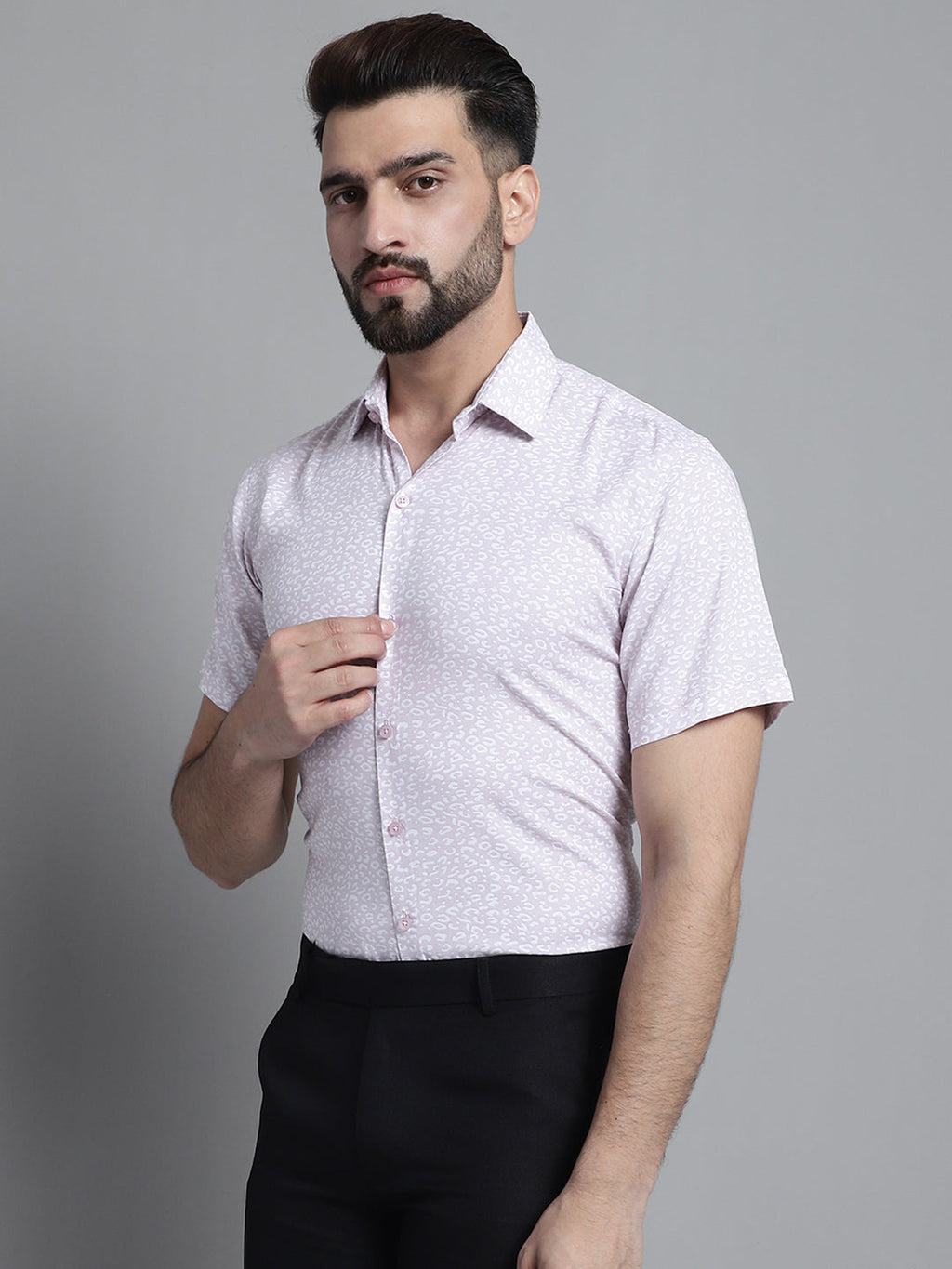 Jainish Men's Printed Formal Shirt - Purple | Grocsy
