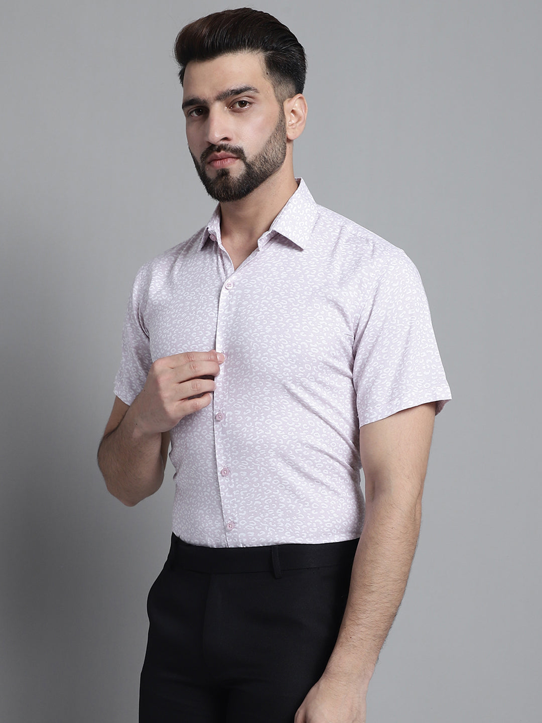 Jainish Men's Printed Formal Shirt - Purple | Grocsy