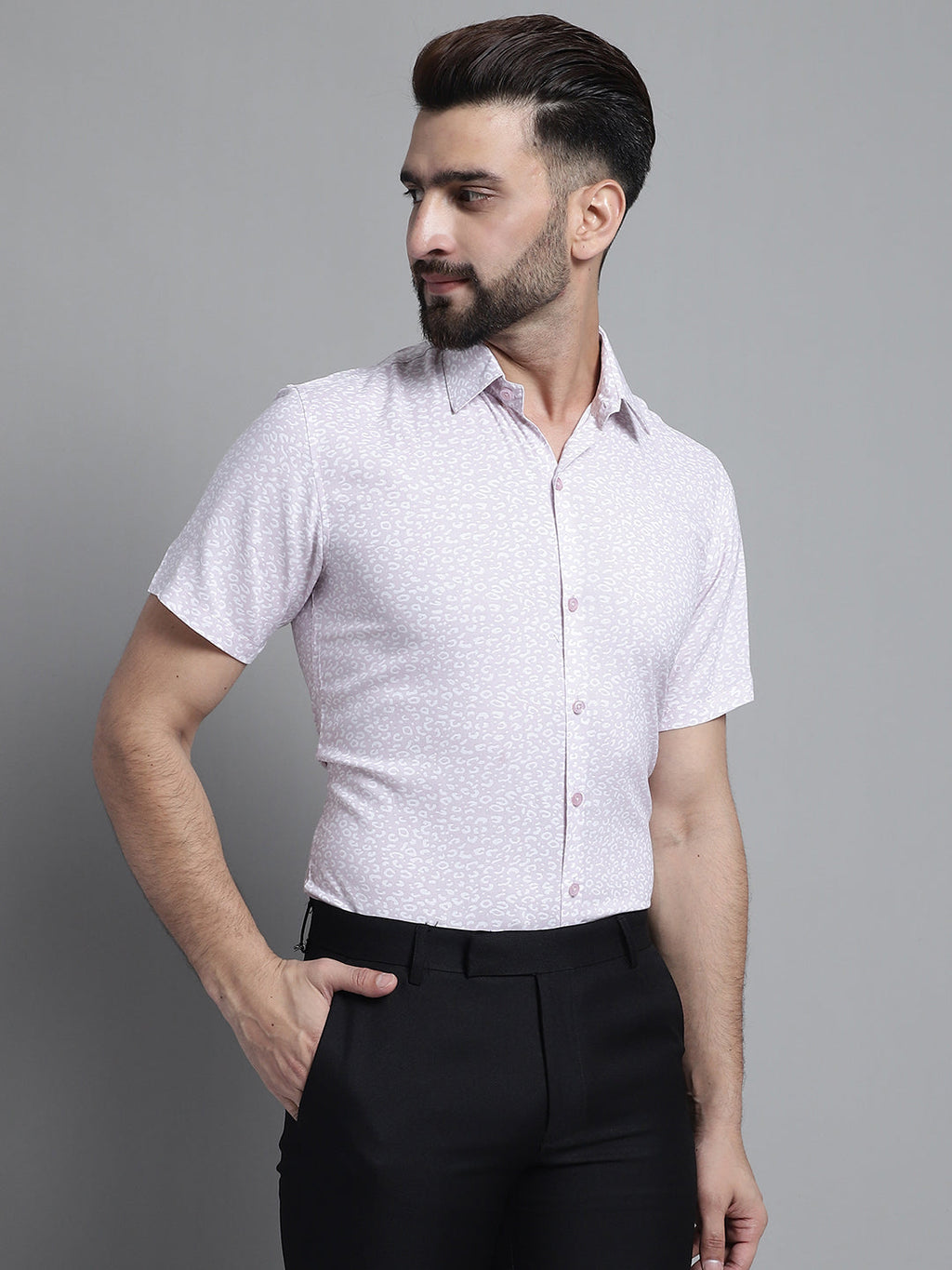 Jainish Men's Printed Formal Shirt - Purple | Grocsy