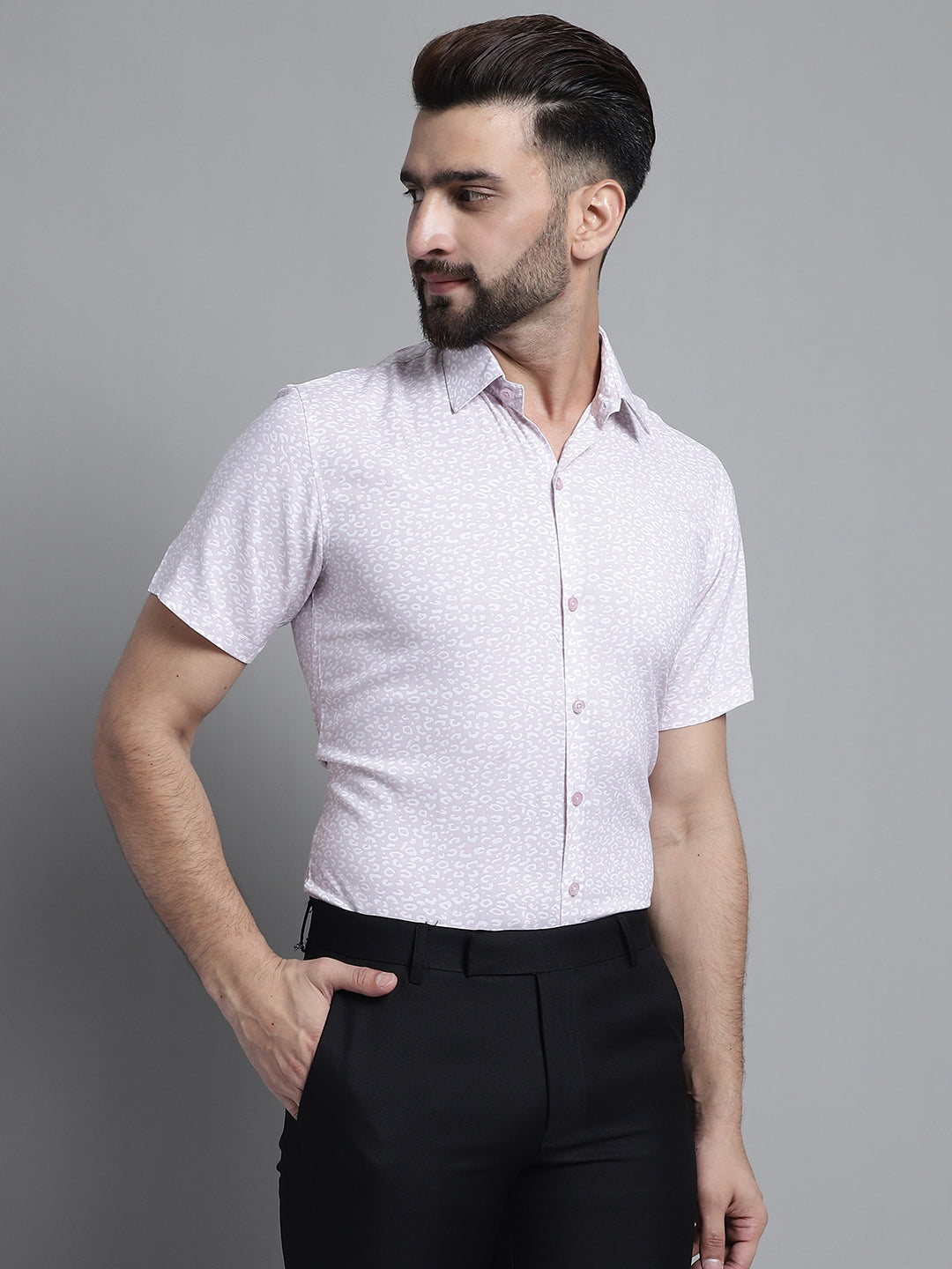 Jainish Men's Printed Formal Shirt - Purple | Grocsy
