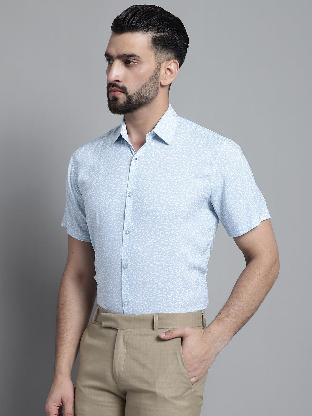 Jainish Men's Printed Formal Shirt - Sky Blue | Grocsy