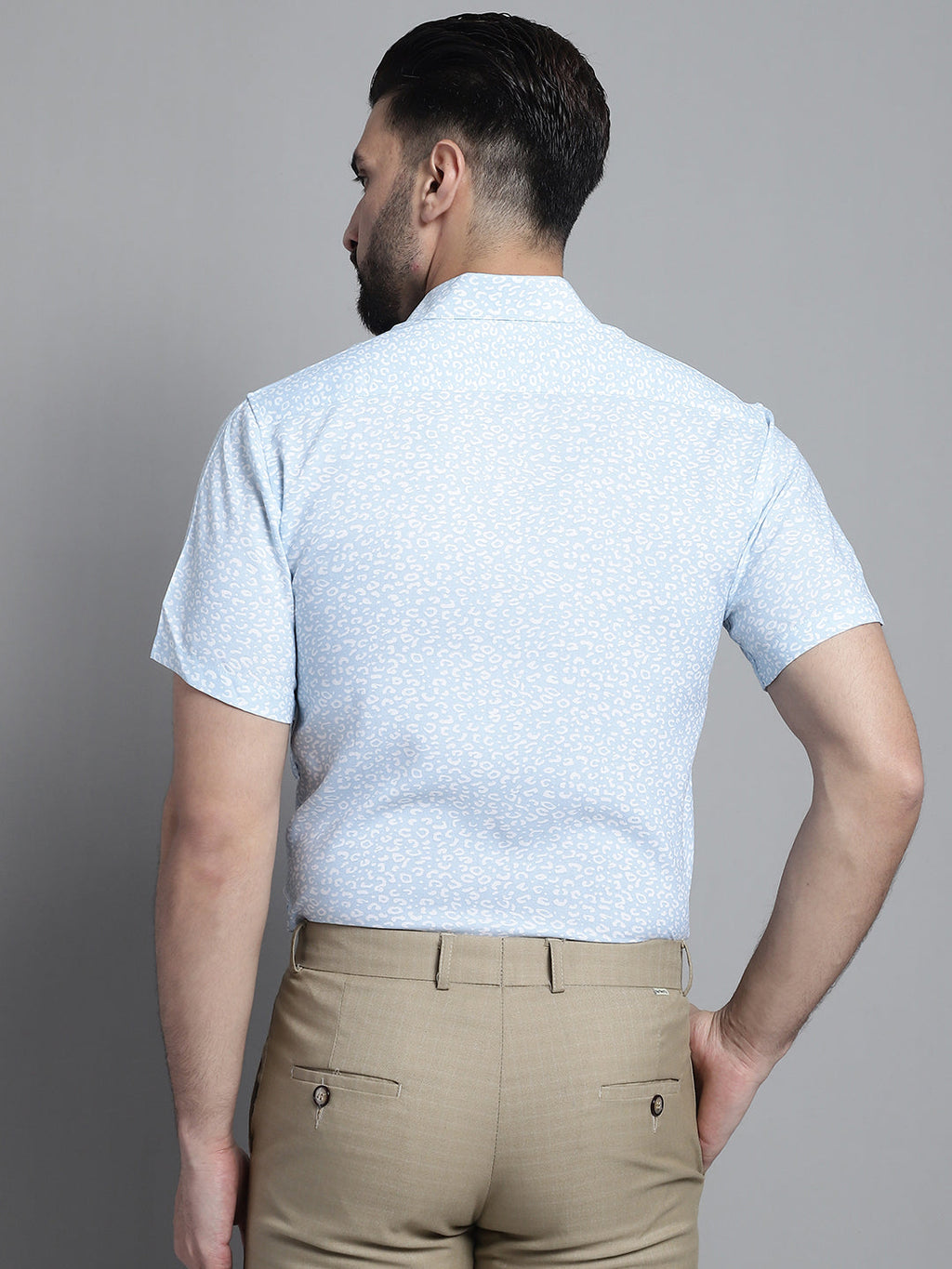 Jainish Men's Printed Formal Shirt - Sky Blue | Grocsy
