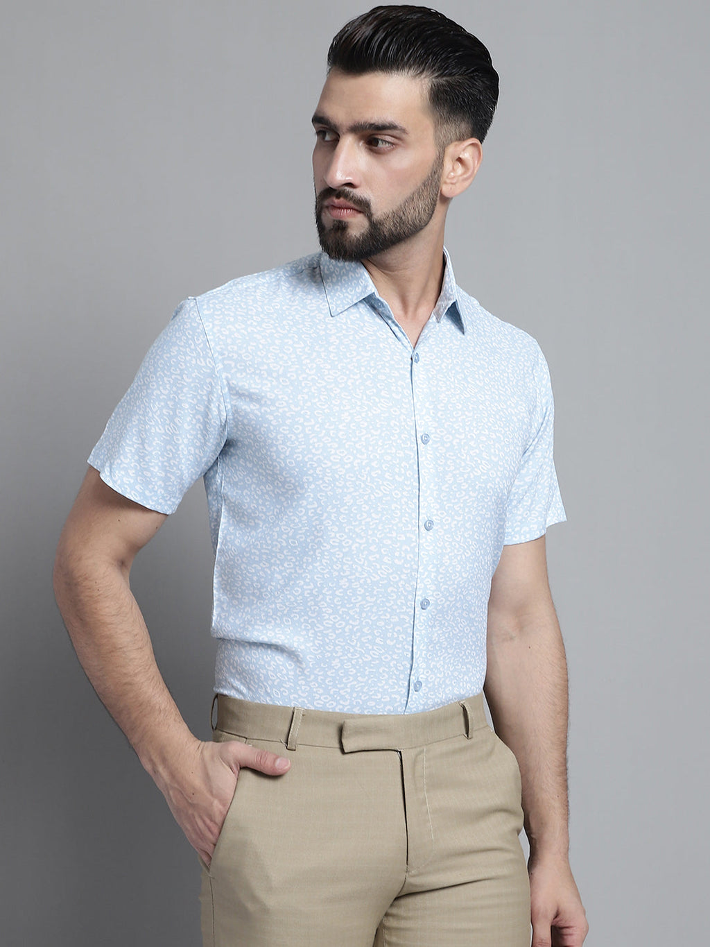 Jainish Men's Printed Formal Shirt - Sky Blue | Grocsy