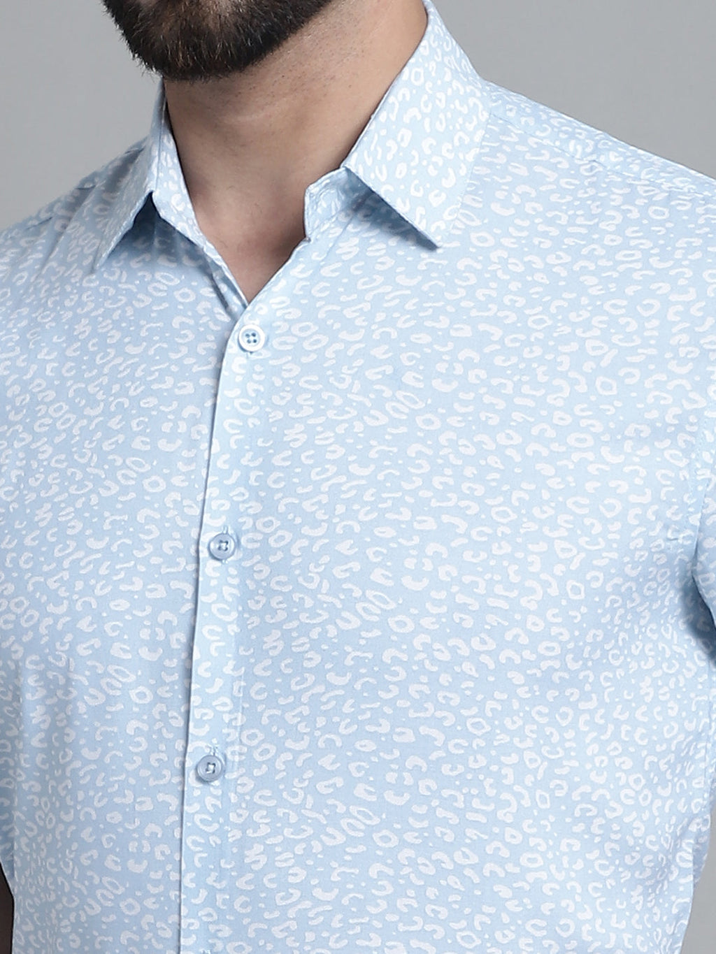 Jainish Men's Printed Formal Shirt - Sky Blue | Grocsy