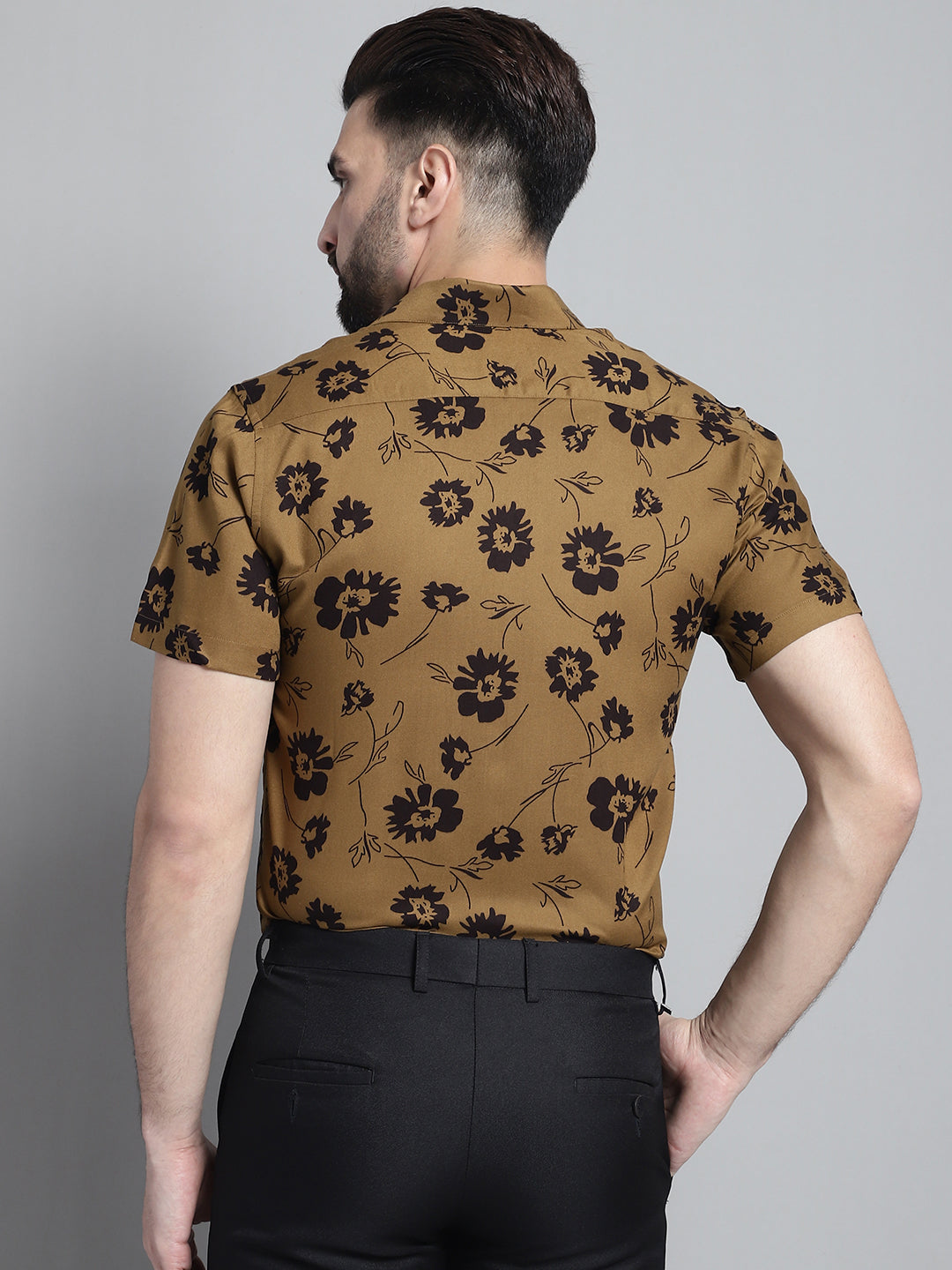 Jainish Men's Floral Printed Formal Shirt - Mustard | Grocsy