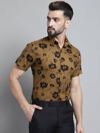 Jainish Men's Floral Printed Formal Shirt - Mustard | Grocsy