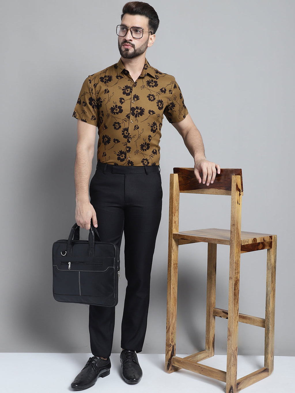Jainish Men's Floral Printed Formal Shirt - Mustard | Grocsy