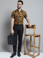 Jainish Men's Floral Printed Formal Shirt - Mustard | Grocsy