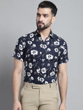 Jainish Men's Floral Printed Formal Shirt - Navy Blue | Grocsy