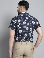 Jainish Men's Floral Printed Formal Shirt - Navy Blue | Grocsy