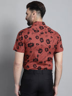 Jainish Men's Floral Printed Formal Shirt - Rust | Grocsy