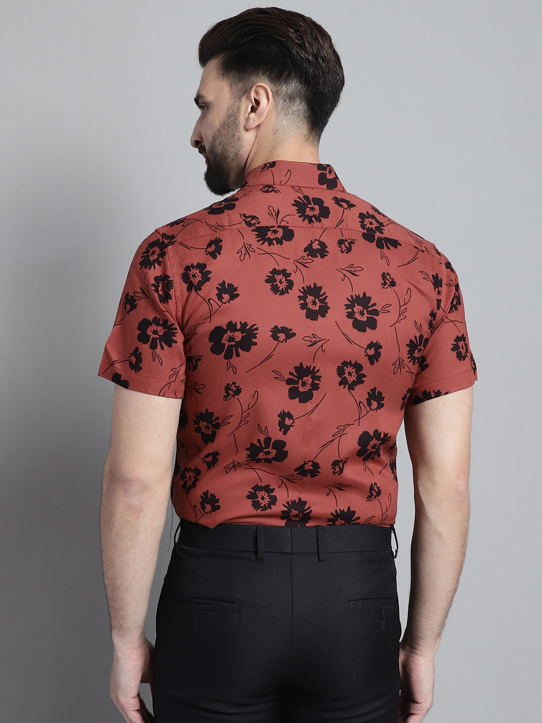 Jainish Men's Floral Printed Formal Shirt - Rust | Grocsy
