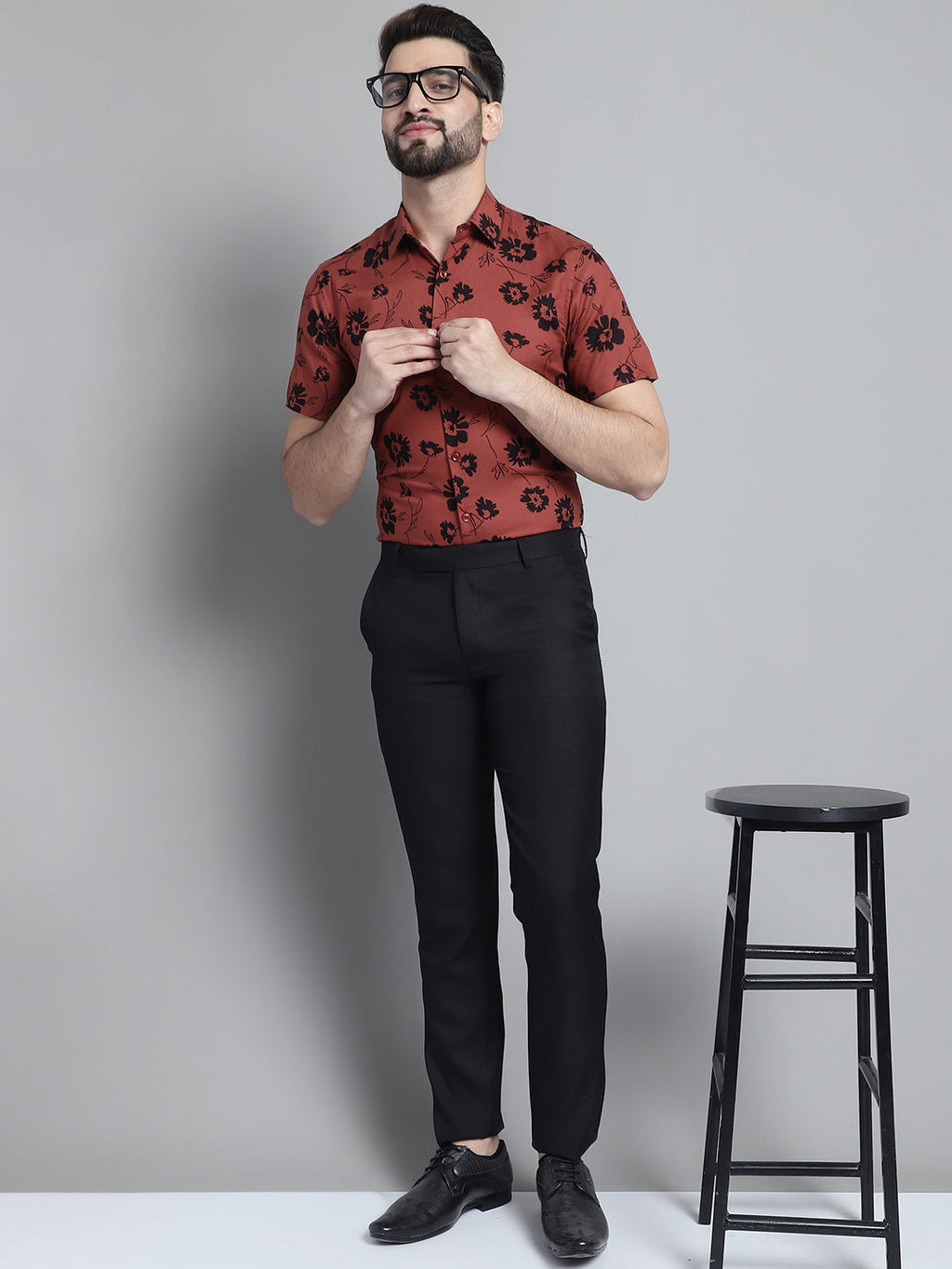 Jainish Men's Floral Printed Formal Shirt - Rust | Grocsy